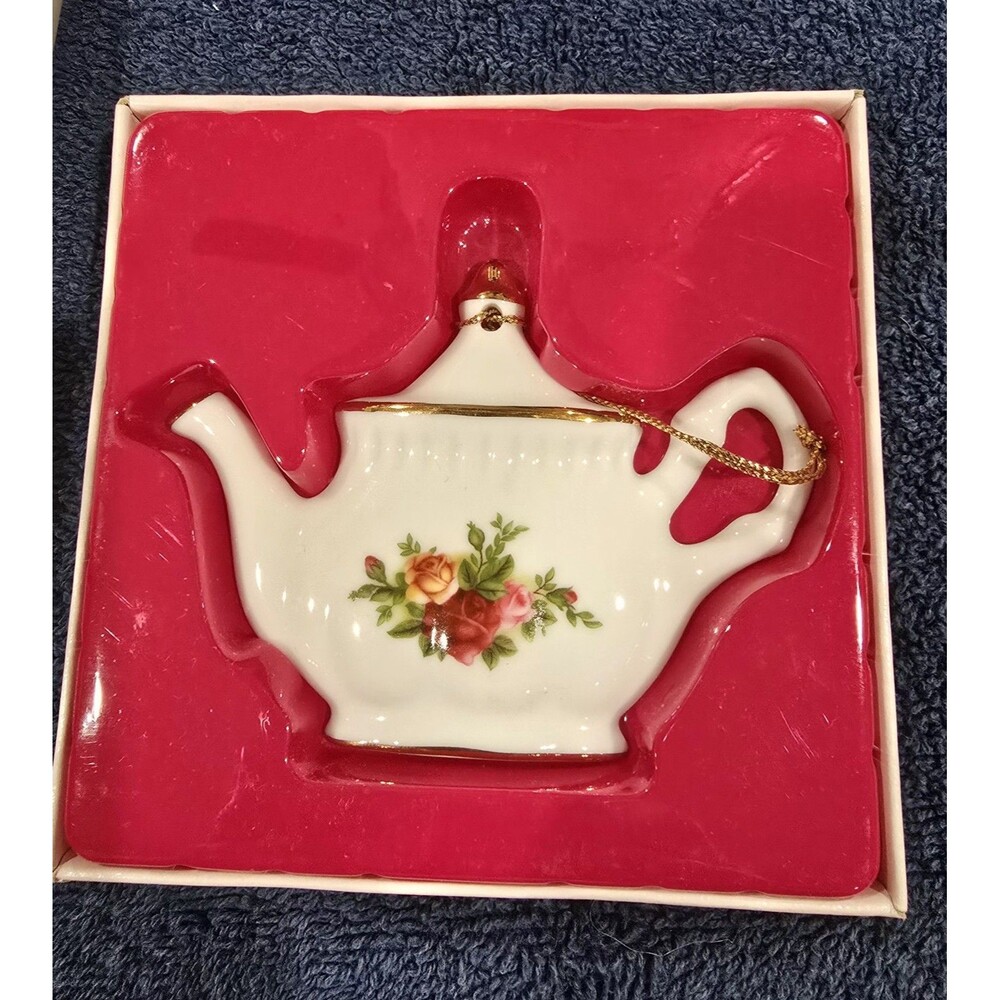 Vintage Royal Albert Old Country Roses Teapot Ornament Fine China Gold Trim